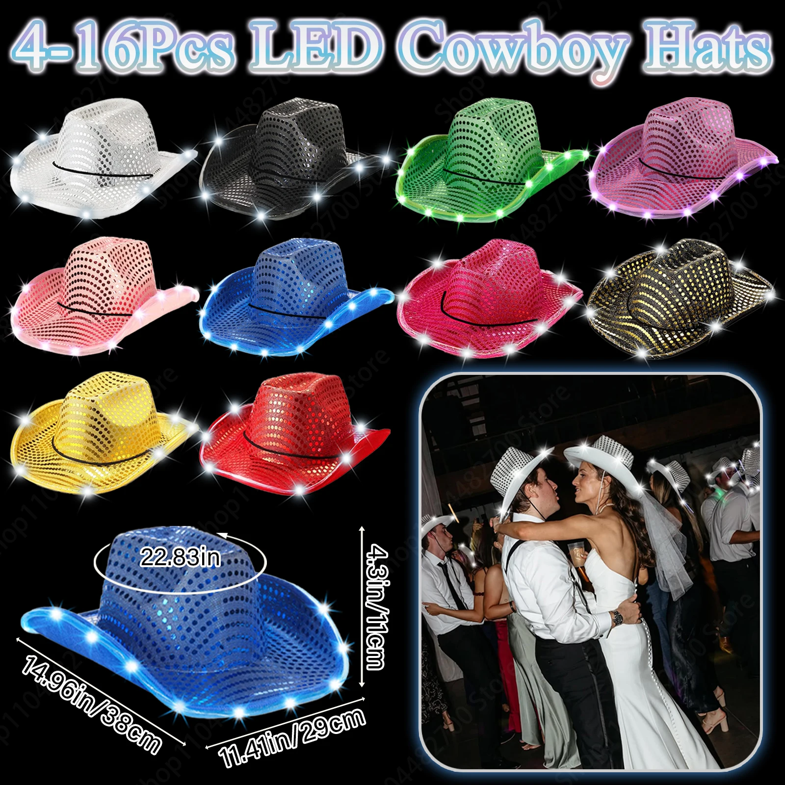 Party Hat Cone - Chapéus de Cowboy LED em Pacote