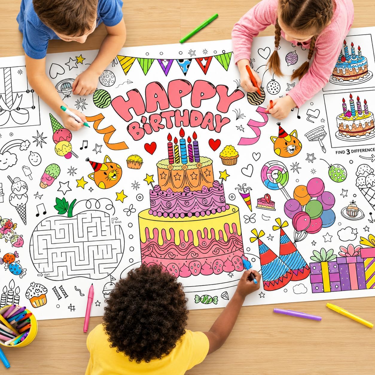 Table Cloth Disposable - Pôster Gigante para Colorir para Crianças,